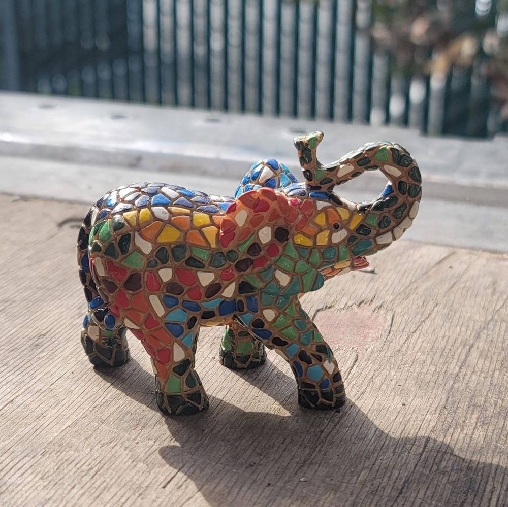 Barcino Designs Multicolored Mosaic Elephant Figurine